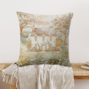 Cojín Decorativo Casa de época en la pradera verde del arte de Cott