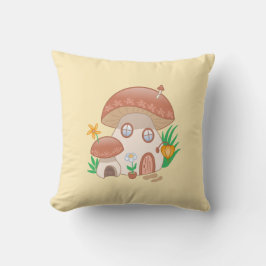 Cojín Decorativo Casa de hongos de hadas de hadas amarillas