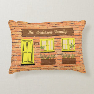 Cojín Decorativo Casa de ladrillo con Personalizado de puerta amari