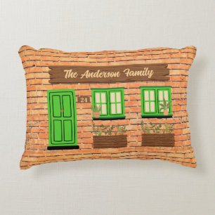 Cojín Decorativo Casa de ladrillo con Personalizado de puerta verde