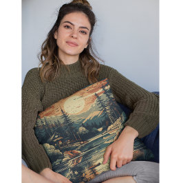 Cojín Decorativo Casa de montaña de arte retro escandinavo