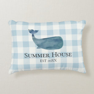Cojín Decorativo Casa de nombre personalizada Ballena Gingham Check
