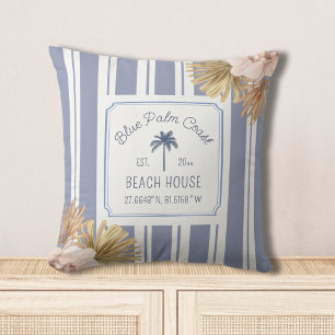 Cojín Decorativo Casa de playa azul rayas costeras boho granja