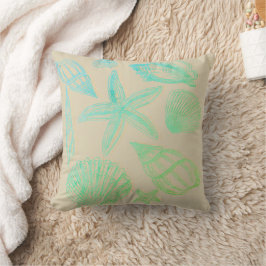 Cojín Decorativo Casa de playa costera ombré aqua beige arena conch