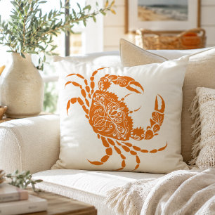 Cojín Decorativo Casa de playa de cangrejo naranja costero