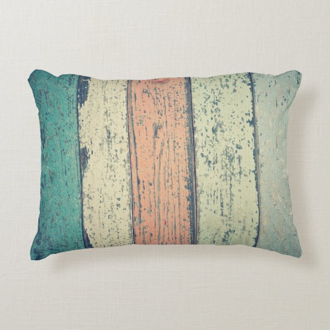 Cojín Decorativo Casa de playa de madera pintada de rayas rústicas (Anverso)