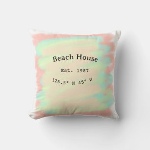 Cojín Decorativo Casa de playa etc. Fecha año coordenadas personali