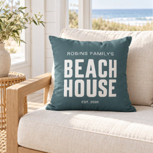 Cojín Decorativo Casa de Playa Familiar Personalizada Año de Fundac