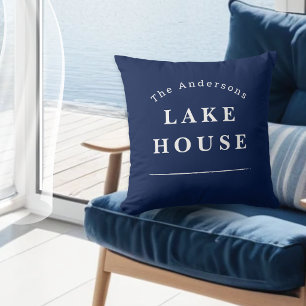 Cojín Decorativo Casa del Lago Personalizada Azul Marino Apellido
