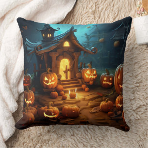 Cojín Decorativo Casa embrujada de calabaza de Halloween 3D