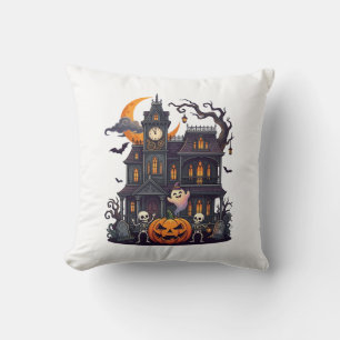 Cojín Decorativo Casa Embrujada de Halloween Esqueletos Calabaza Fa