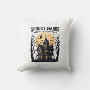 Cojín Decorativo Casa Embrujada Halloween Grabado Antiguo Arte Noct