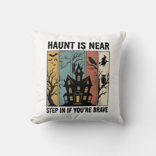 Cojín Decorativo Casa Embrujada Halloween Grabado Antiguo Diseño Es