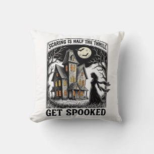 Cojín Decorativo Casa Embrujada Halloween Grabado Antiguo Terror S