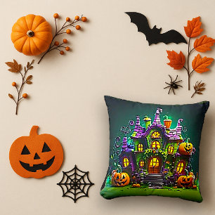 Cojín Decorativo Casa Embrujada Verde Caprichosa Halloween