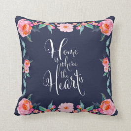 Cojín Decorativo Casa Es Donde El Corazón Es Floral Rosa Rosa