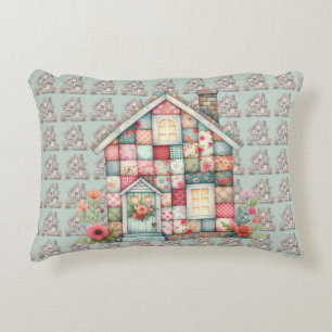 Cojín Decorativo Casa floral cottagecore de falso patchwork