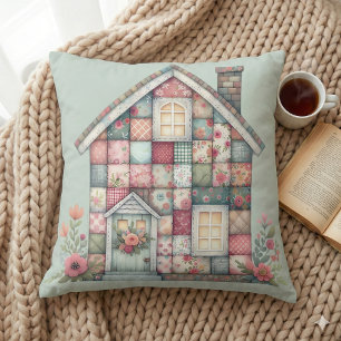 Cojín Decorativo Casa floral cottagecore de falso patchwork