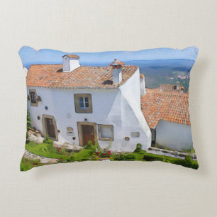 Cojín Decorativo Casa mediterránea de acuarela