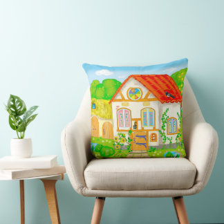 Cojín Decorativo casa personalizado de cuento de hadas con techo ro