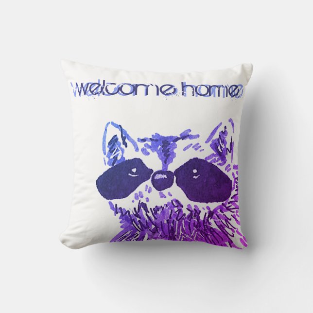 Cojín Decorativo Casa Purple Welcome Woodland Animal Raccoon (Anverso)
