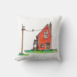 Cojín Decorativo Casa Roja Pequeña con Línea Eléctrica
