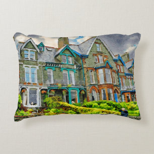 Cojín Decorativo Casa victoriana en Keswick pintada con acuarela