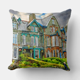 Cojín Decorativo Casa victoriana en Keswick pintada con acuarela