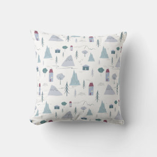 Cojín Decorativo Casas Cutas Árboles Montañas Patrón moderno