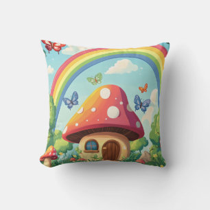 Cojín Decorativo Casas de hongos caprichosas y arcoíris 8