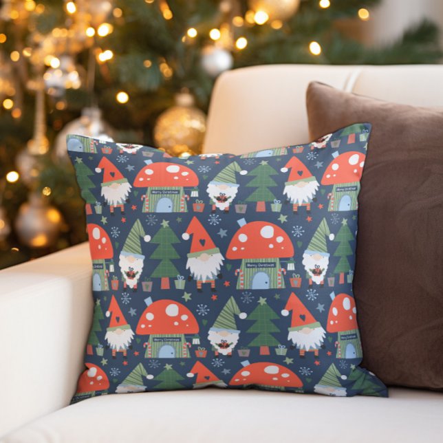Cojín Decorativo Casas de hongos de gnomos de Navidad Fiesta (Christmas gnomes pillow)