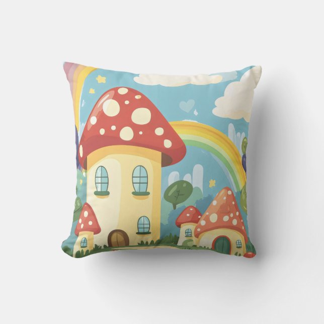Cojín Decorativo Casas de hongos y arco iris 12 (Anverso)