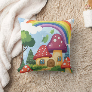 Cojín Decorativo Casas de hongos y arcoíris 2