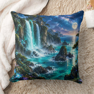 Cojín Decorativo Cascada de Fantasía Mágica en la Costa del Océano