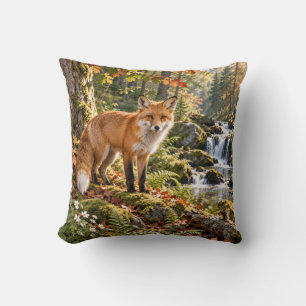 Cojín Decorativo Cascada del Bosque del Zorro de Otoño