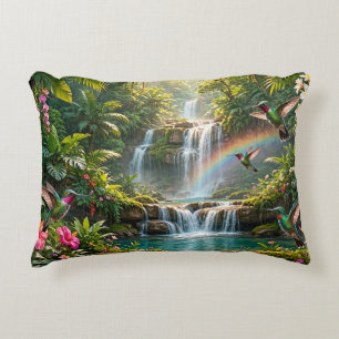 Cojín Decorativo Cascadas Arcoíris Colibríes Paraiso Tropical