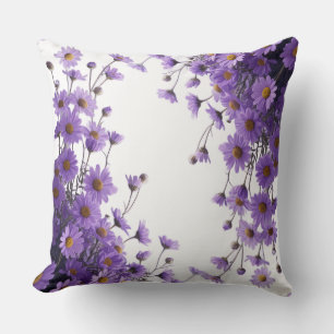 Cojín Decorativo Cascadas de margaritas moradas elegantes sobre lav
