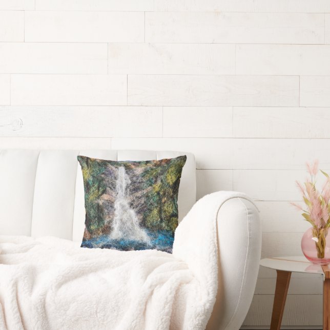 Cojín Decorativo Cascadas Lana Aguja Felices Arte Azul (Sofá)