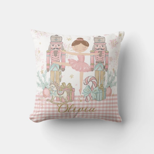 Cojín Decorativo Cascanueces Caprichoso Rosa Pastel Ballet de Navid (Anverso)