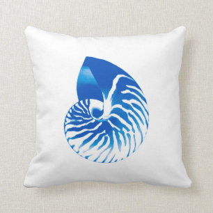 Cojín Decorativo Cáscara del nautilus - azul y blanco de cobalto