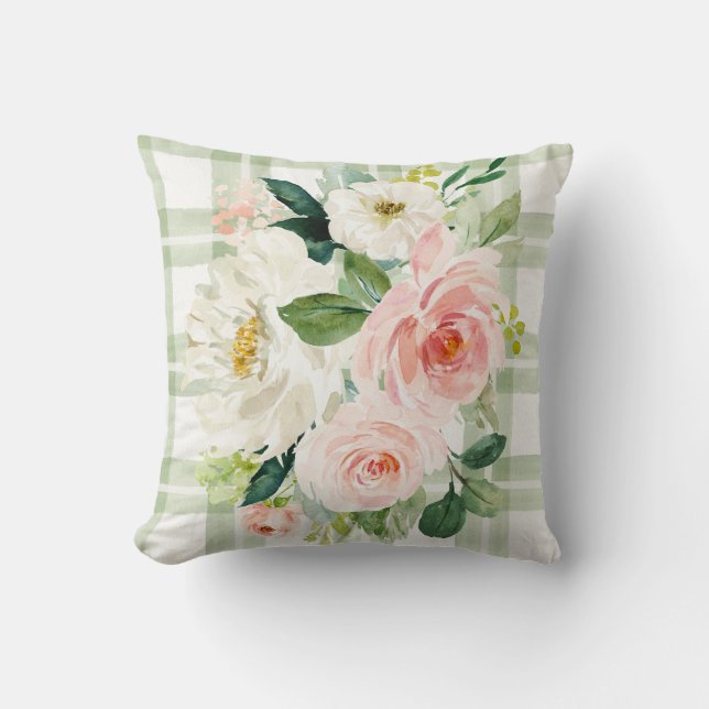 Cojín Decorativo Caserío de campo de madera blanca verde primavera  (Anverso)