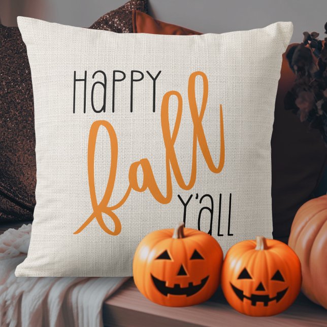 Cojín Decorativo Caserío moderno feliz otoño (Modern Farmhouse Happy Fall Y'all Autumn Throw Pillow)