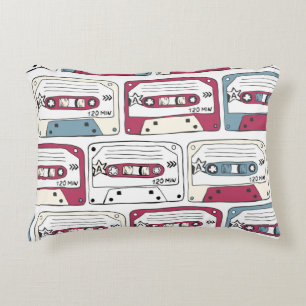 Cojín Decorativo Casetes de música retro: Patrón de fondo de rock
