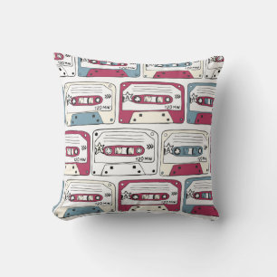 Cojín Decorativo Casetes de música retro: Patrón de fondo de rock