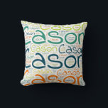 Cojín Decorativo Cason<br><div class="desc">Cason. Show and wear this popular beautiful male first name designed as colorful wordcloud made of horizontal and vertical cursive hand lettering typography in different sizes and adorable fresh colors. Wear your positive american name or show the world whom you love or adore. Merch with this soft text artwork is...</div>