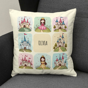 Cojín Decorativo Castillo de cuento de hadas adorable y garabatos d