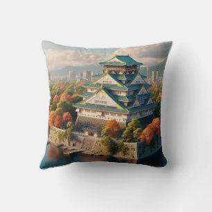 Cojín Decorativo Castillo de Osaka paisaje de Japón viaje vintage