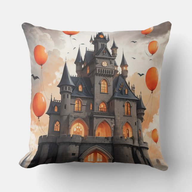 Cojín Decorativo Castillo espeluznante de Halloween jack'o'lantern (Anverso)