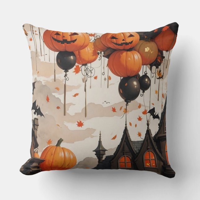 Cojín Decorativo Castillo espeluznante de Halloween jack'o'lantern (Anverso)