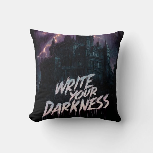 Cojín Decorativo Castillo gótico embrujado bajo tormenta de lluvia  (Anverso)